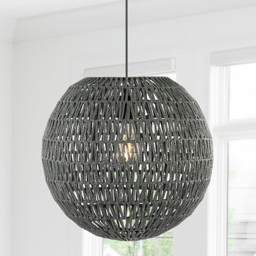 Luna 15.75" Bohemian Modern Woven Rattan/Iron LED Pendant